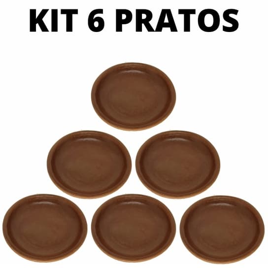 kit com 6 Pratos Em Cerâmica Redondo Comida Típicas Feijão Cuscuz, Prato de Barro Lançamento