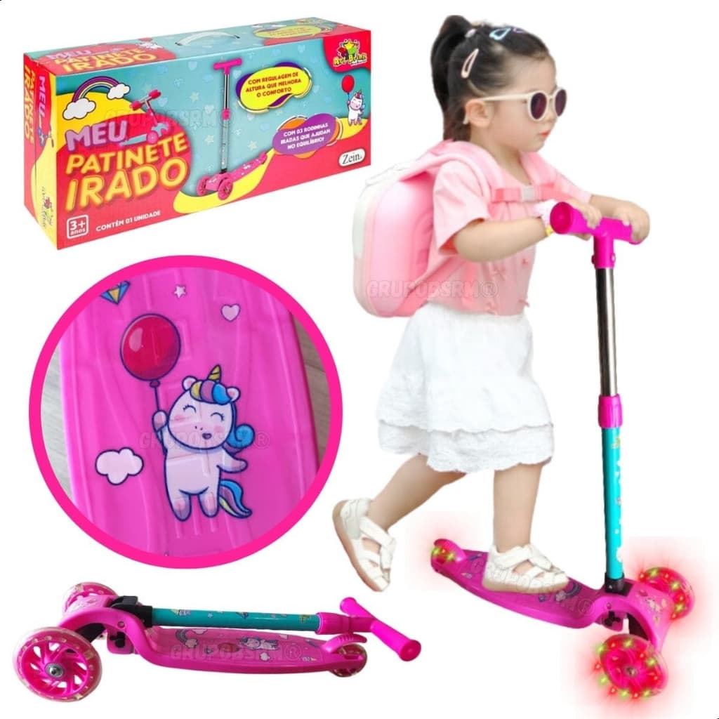 Patinete Irado Infantil 3 rodas led dobrável Portátil brinquedo criança Presente Natal menino 5 Anos