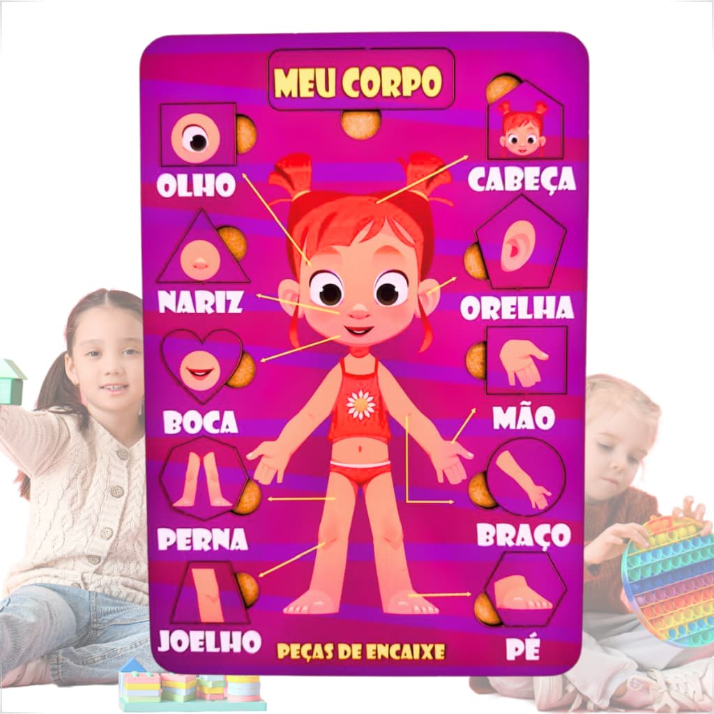 Brinquedo Quebra Cabeça Corpo Humano Feminino 11 Pçs Educacional Em Mdf