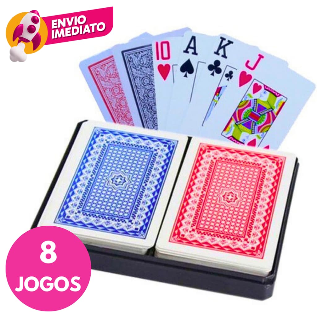 Kit Baralho Duplo Profissional Jogo 108 Cartas 100% Plástico Com Estojo Resistente