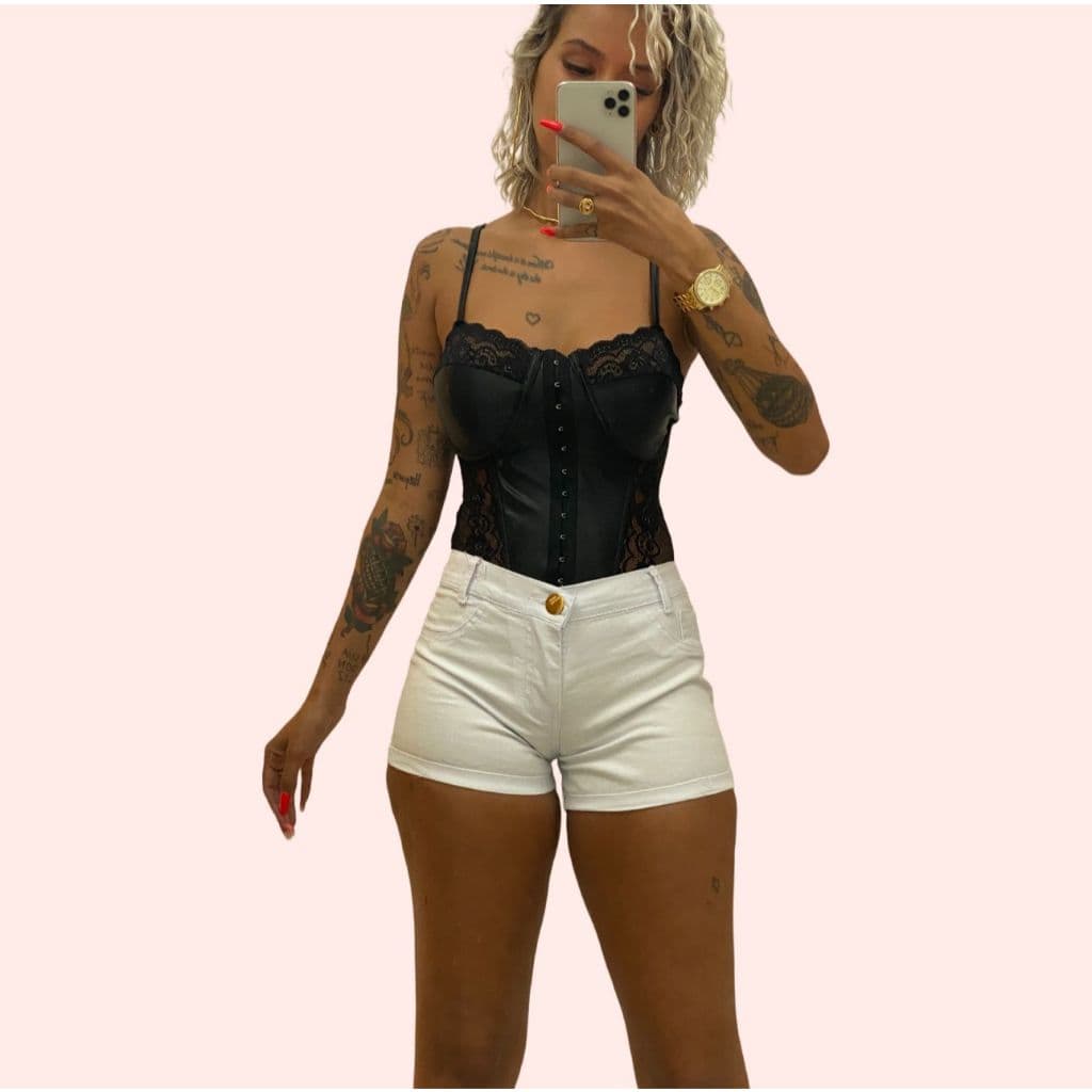 Cropped Corset de Renda Acetinado Sem Bojo