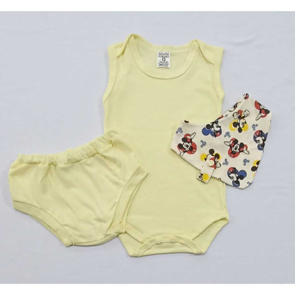 Conjunto para bebê masculino Body regata tapa fralda e babador malha algodão