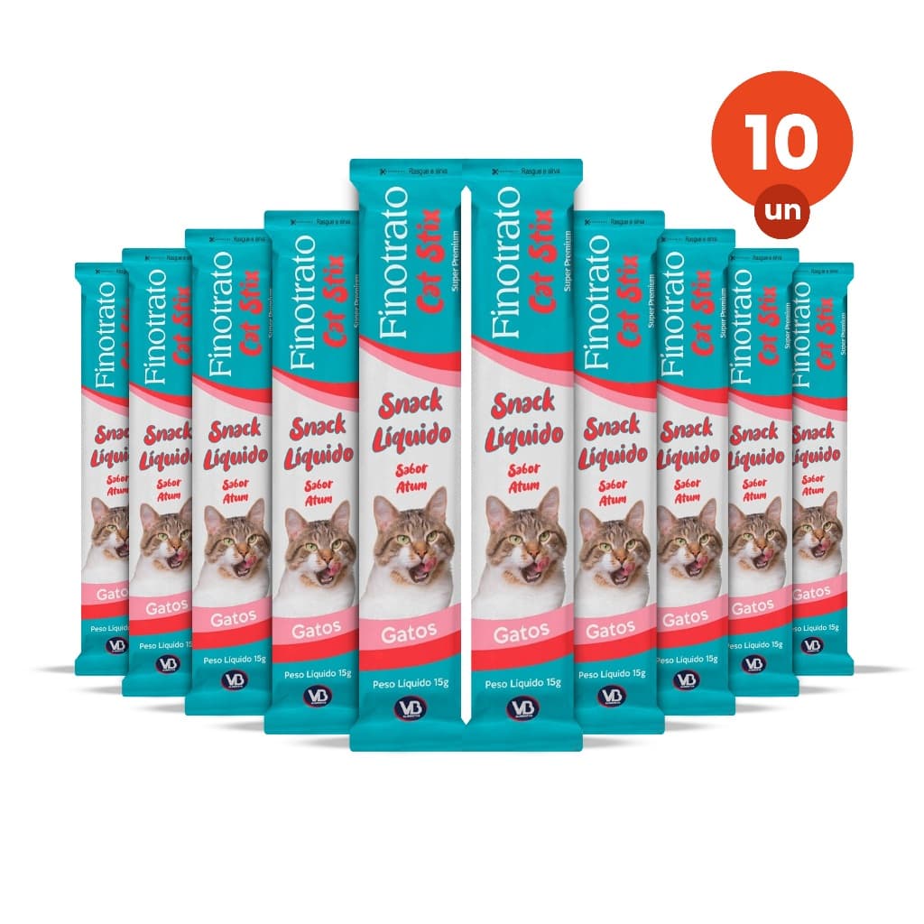 kit 10 Petisco Finotrato Cat Stix Gatos Adultos Sabor Atum 15g