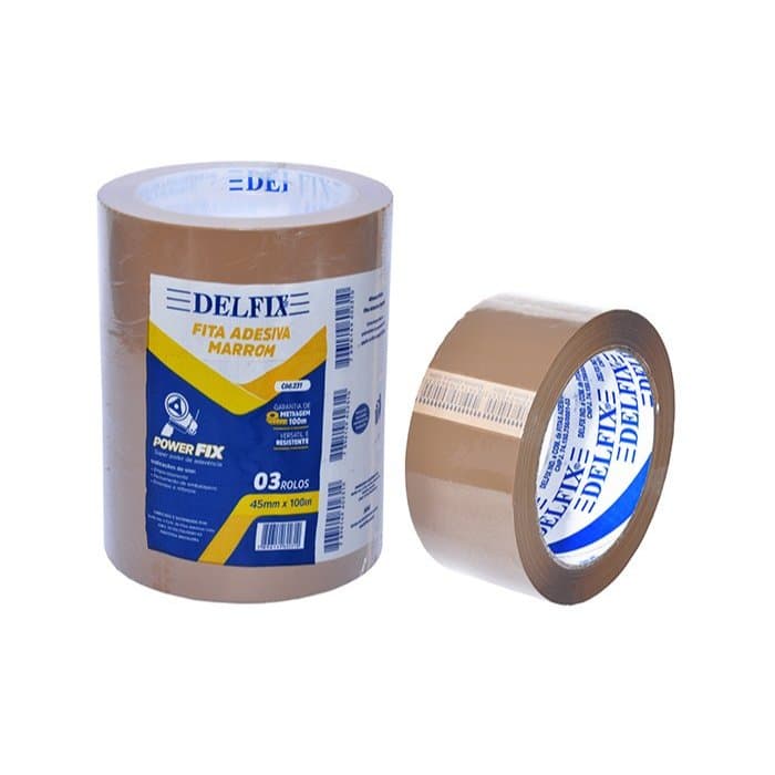 KIT 5 ROLOS FITA ADESIVA LARGA 100 m X 48 mm ALTA QUALIDADE COR MARROM DELFIX