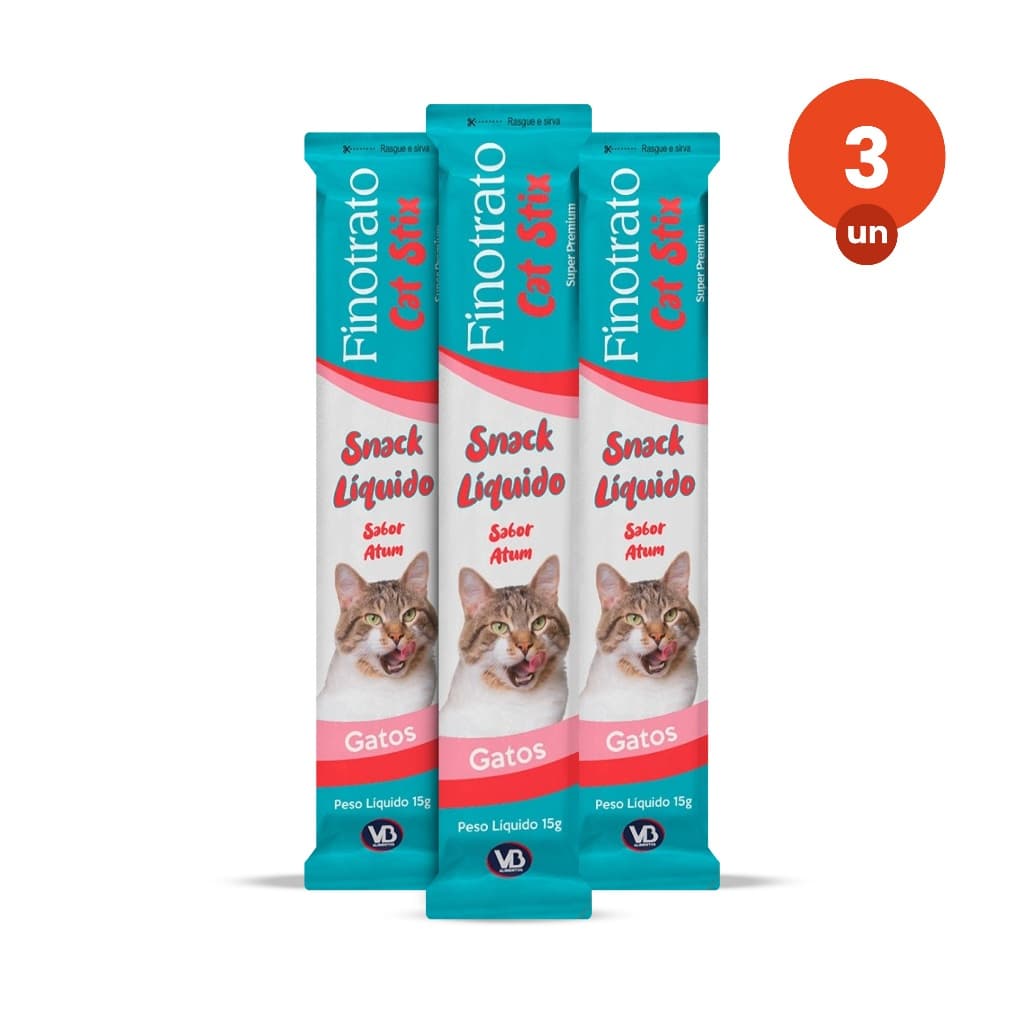 kit 3 Petisco Finotrato Cat Stix Gatos Adultos Sabor Atum 15g