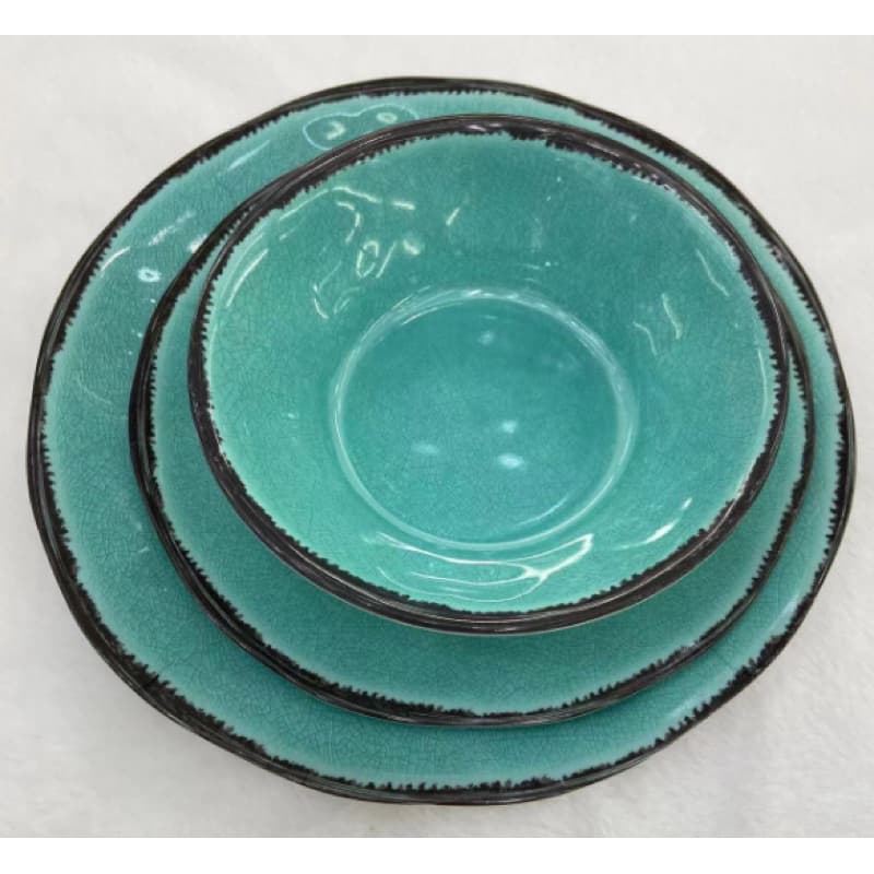 PRATO RASO MELAMINA AZUL TEXTURA ENVELHECIDA KIT COM 17.50/23.00/27.30 CM (jy-128)
