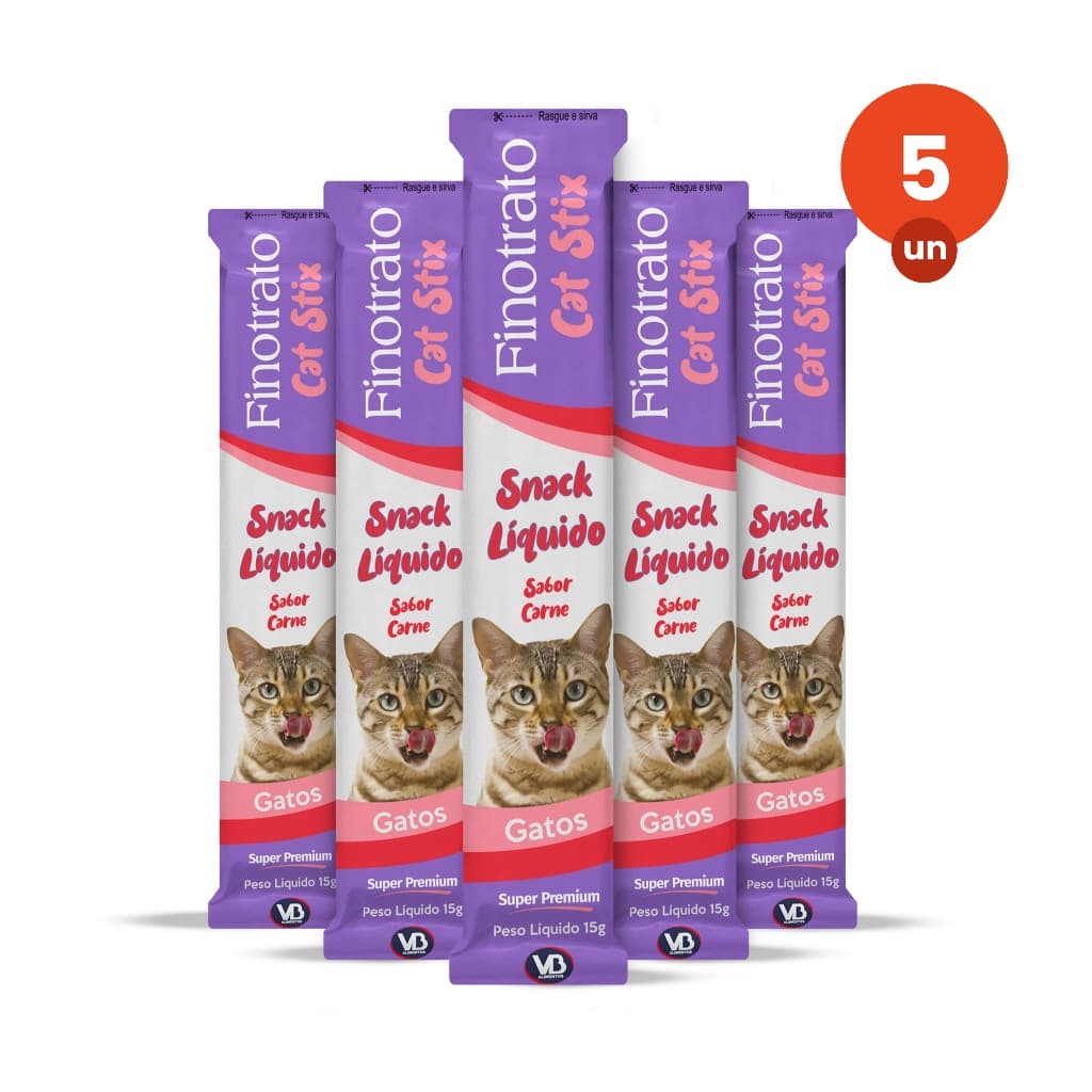 kit 5 Petisco Finotrato Cat Stix Gatos Adultos Sabor Carne 15g
