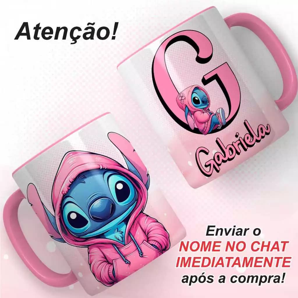 Caneca de Porcelana Personalizada Stitch com a Letra do nome Masculino e Feminino