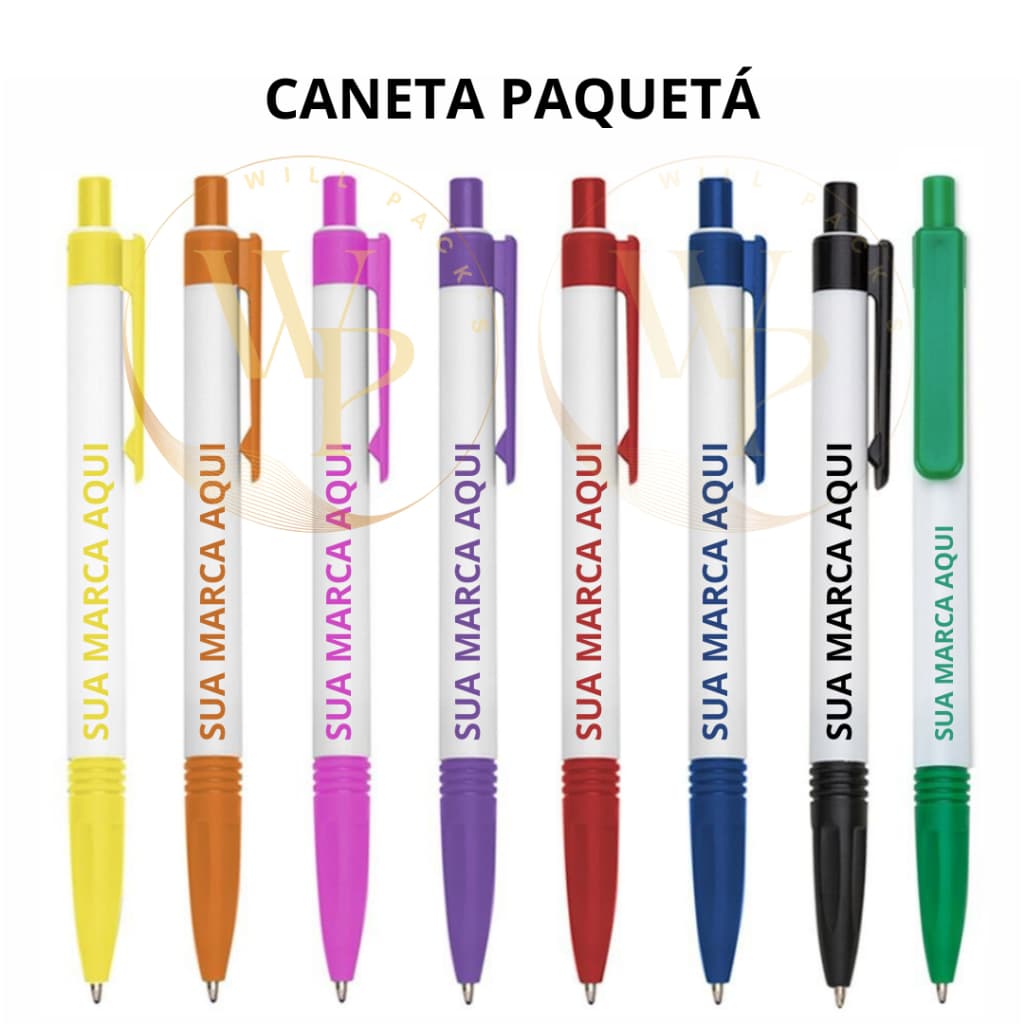 100 Canetas Personalizada Paquetá Diversas Cores Lembrancinha, Presente