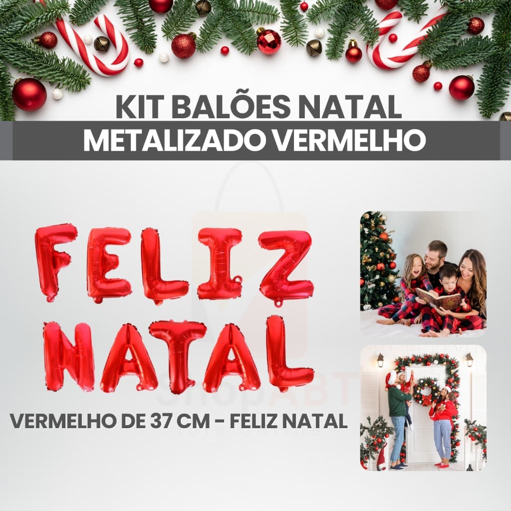 Kit Feliz Natal Balão Metalizado Vermelho De 37 Cm Balões Festa Decoração