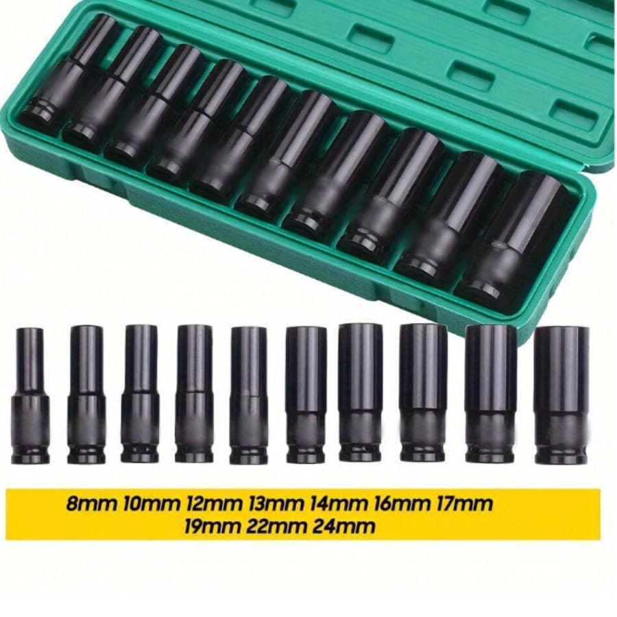 Kit 10 8mm-24mm Ferramentas Adaptador de chave de impacto ferramentas Conjunto Soquetes