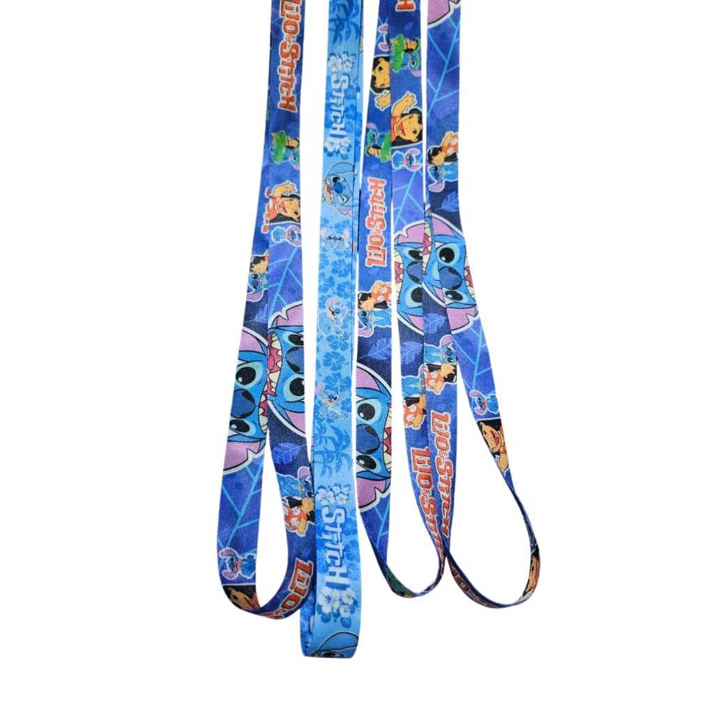 Cordão 6 Lilo Stitch com Porta Crachá Retrátil Azul