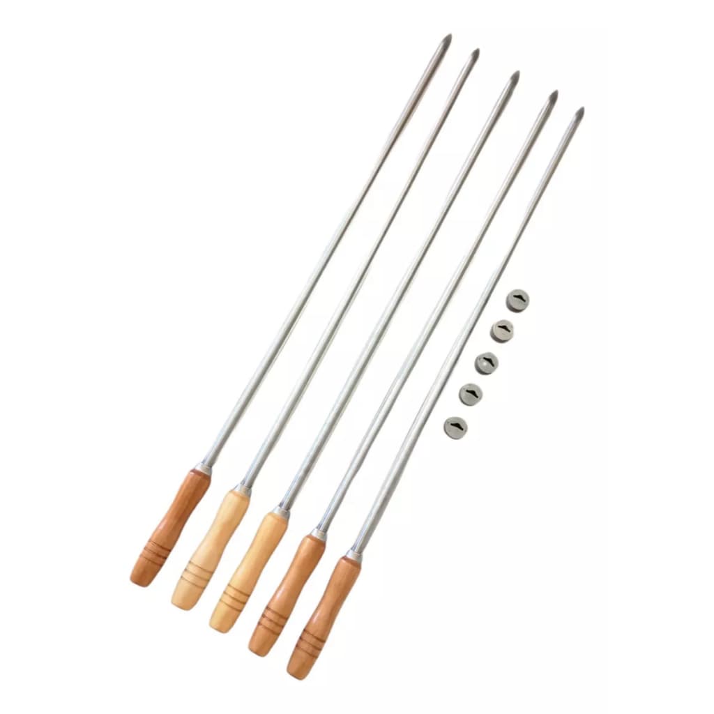 Conjunto De 5 Espetos churrasco com Roldanas Aço Inox