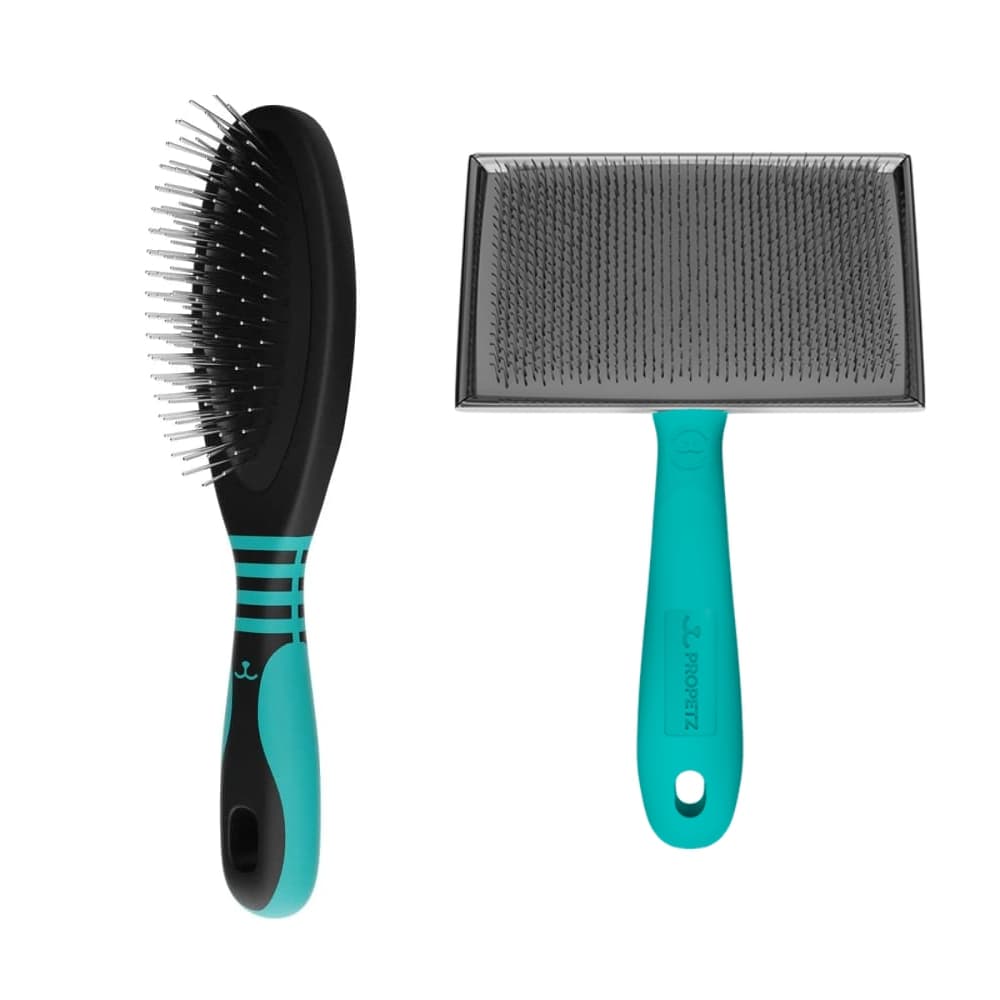 Kit Escova Pinos s/ Bolinha Grande Azul e Rasqueadeira Reta Grande Clássica Azul Propetz Original