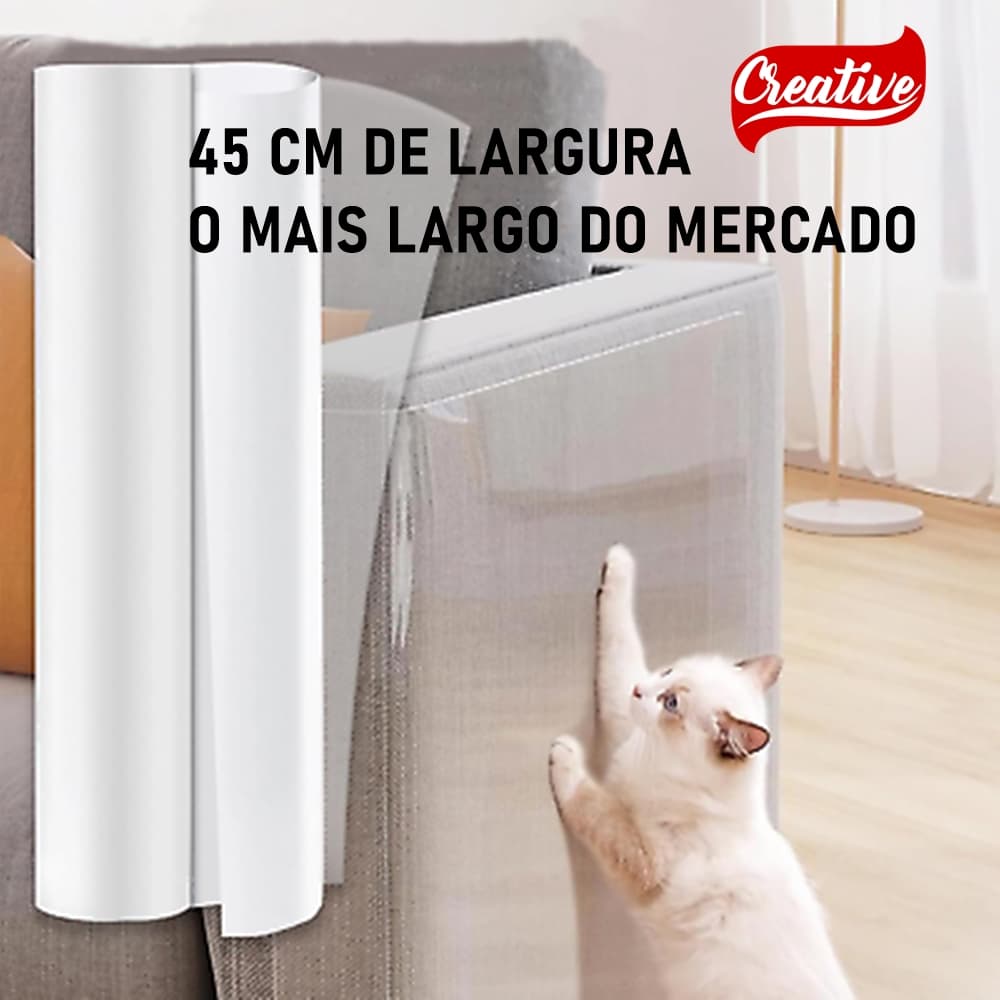 Sofá Protetor Gato Anti Arranhões Adesivo Proteção 45 Cm x 10 Metros Transparente Cristal