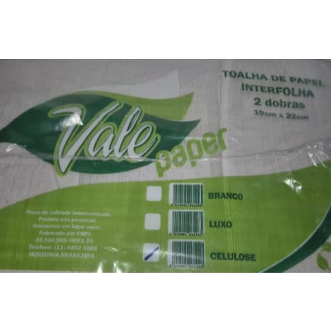 PAPEL TOALHA INTERFOLHAS 19X22 2 DOBRAS CELULOSE LUXO BRANCO FARDO COM 5 PCTS