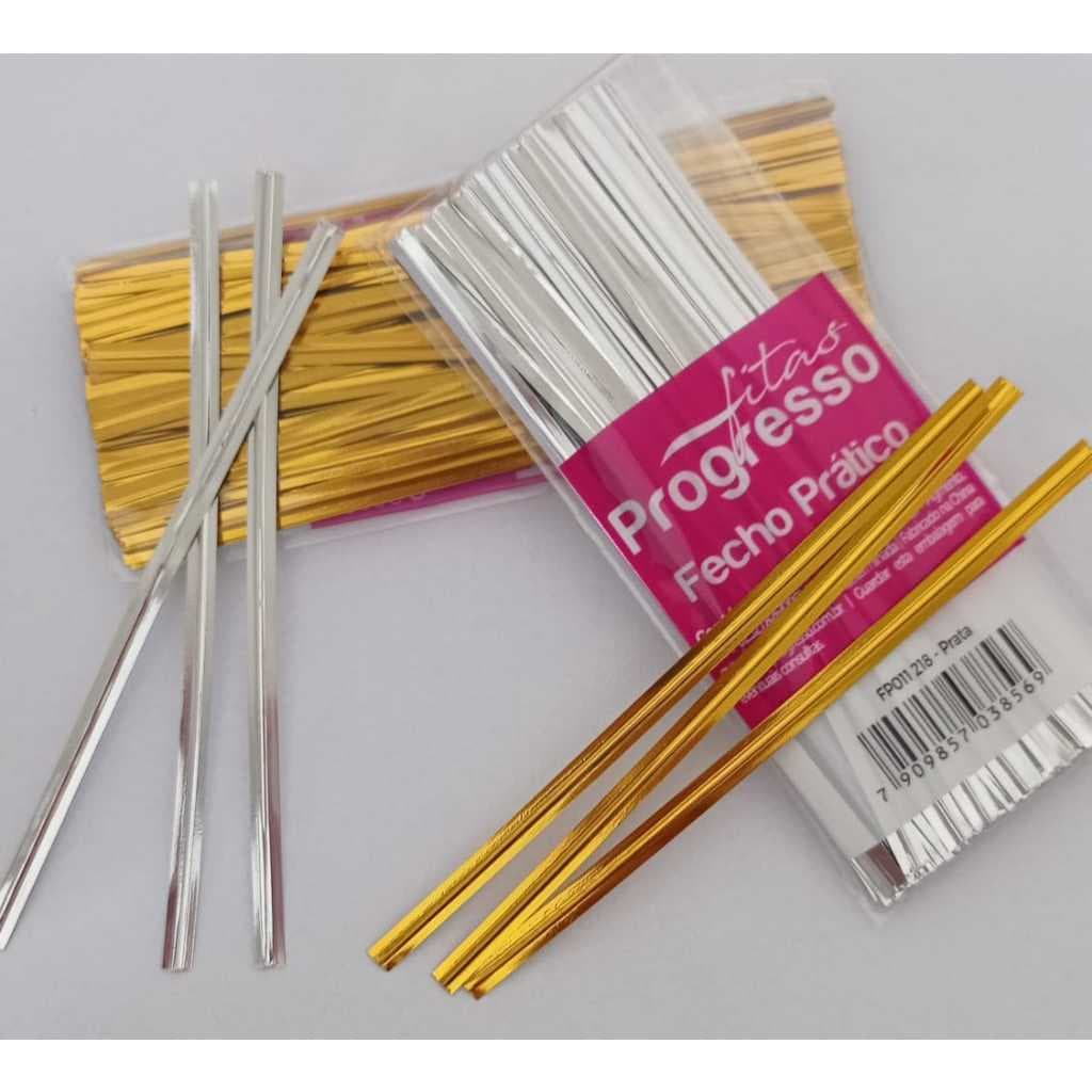 Fecho Prático com 100 Und Dourado e Prata Para Fechamento de Embalagem, Presente