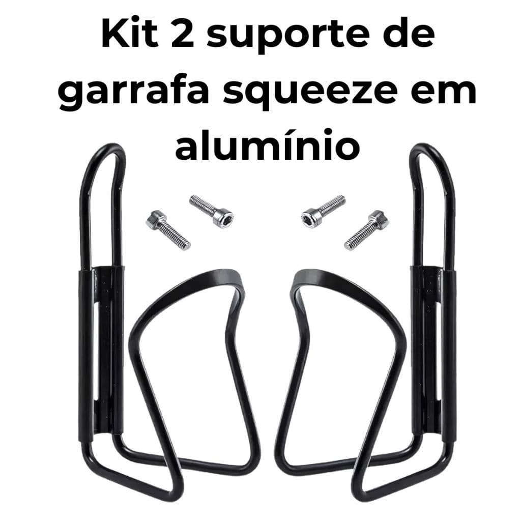 2 Suportes Garrafa Squeeze Bicicleta Fixação Universal Alumínio Preto Com Parafusos