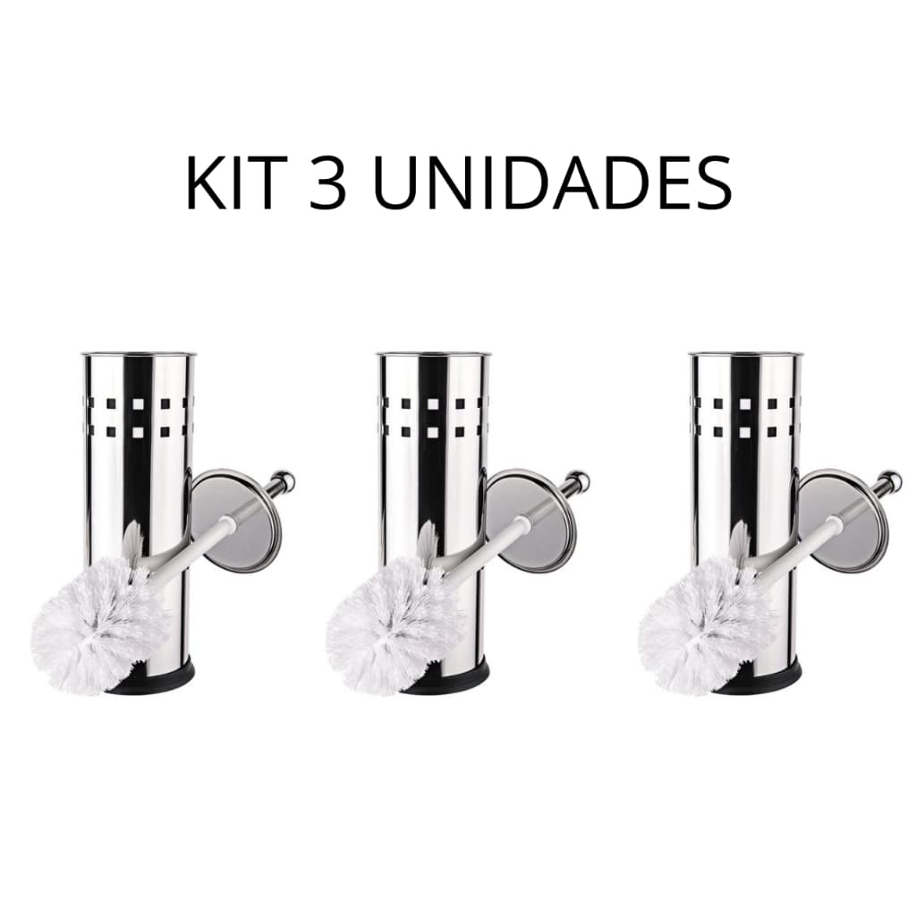 Kit 3 Escovas Com Suporte Aço Inox De Limpar Vaso Sanitário Privada Banheiro