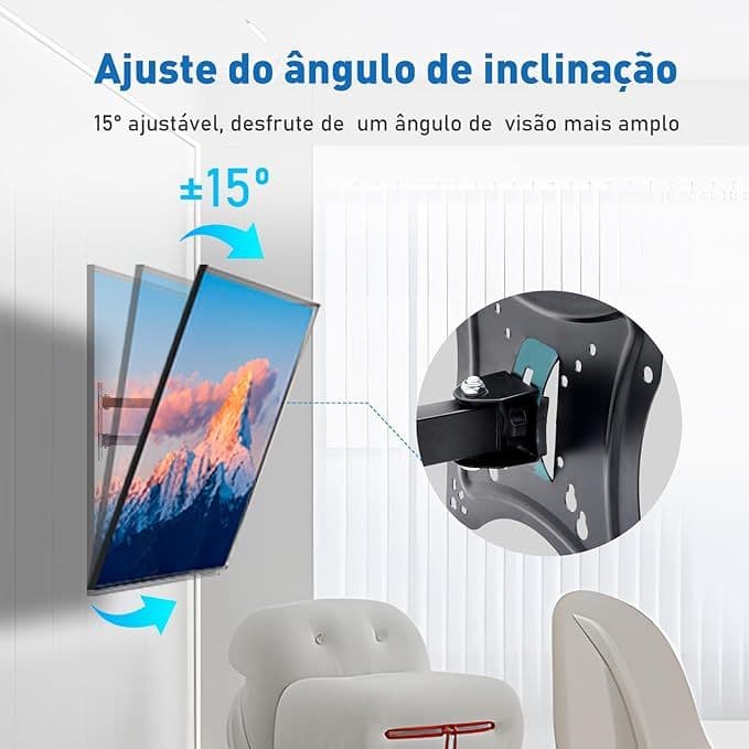 Suporte Articulado de Parede para TV, Ajuste Livre, Adequado para TVs de 14 a 42 Polegadas, Suporta um Peso Máximo de 30