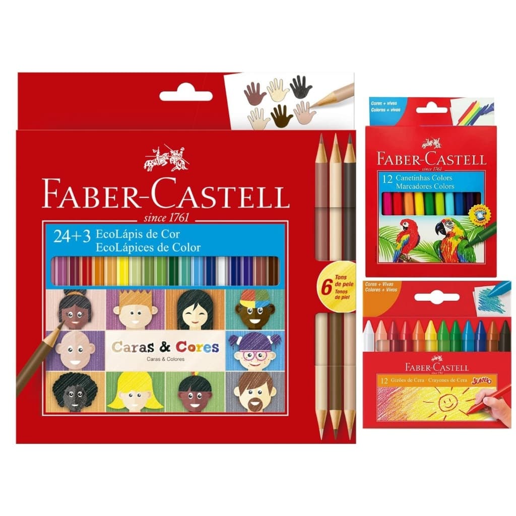 Kit Lápis De Cor 24 Cores Faber Castell + 6 Tons de Pele Caras e Cores Imperdivel