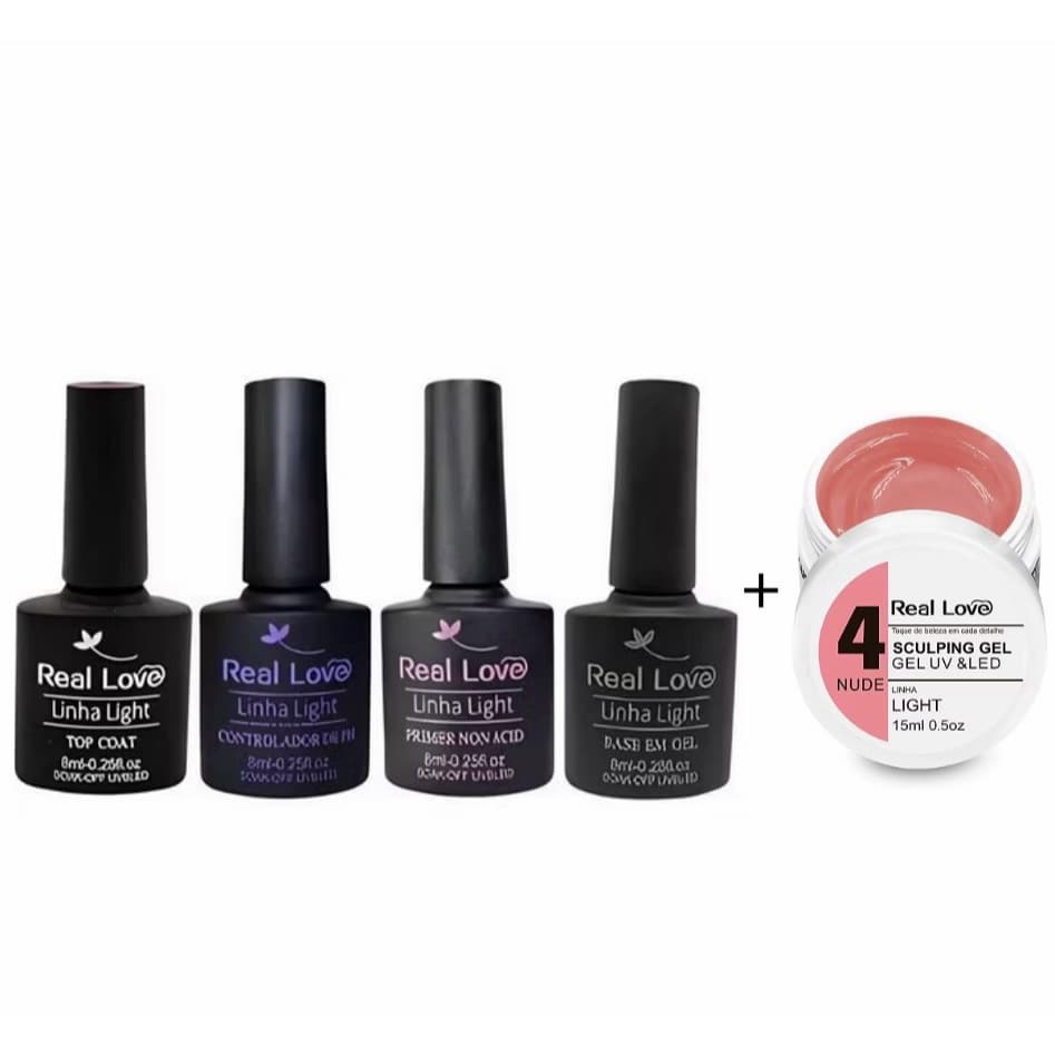 Kit Alongamento de Unha Completo 4 unidades Preparadores +1unidade de gel 15ml Real Love