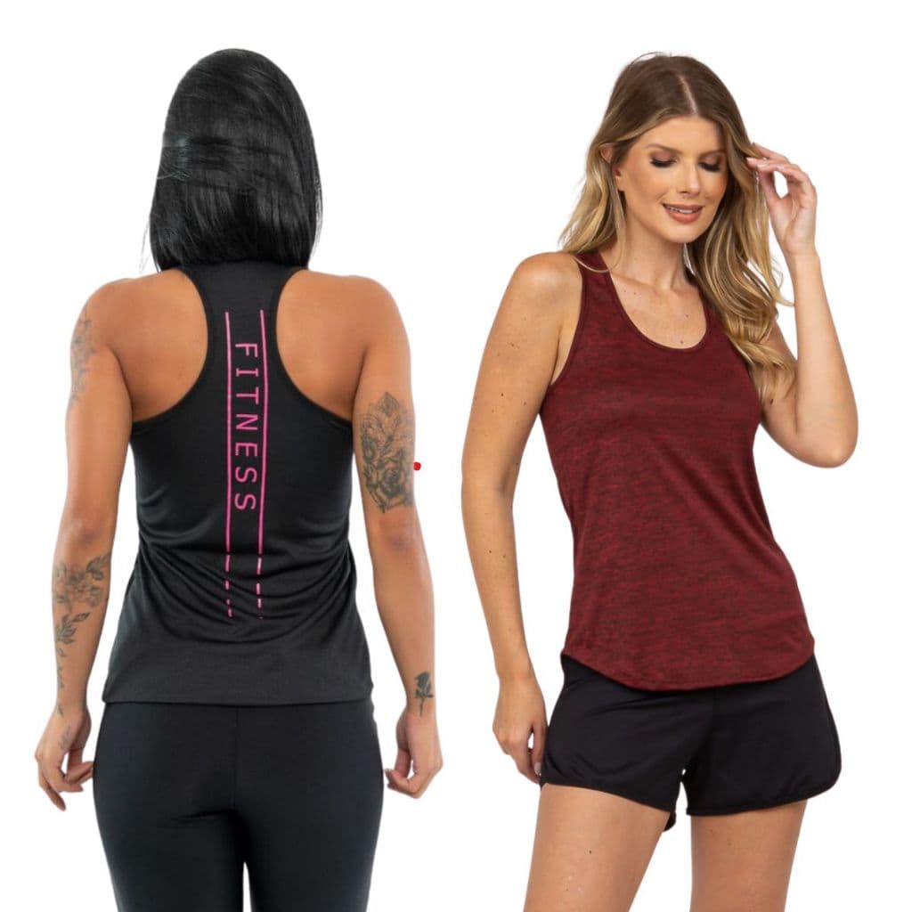 Kit 2 Regatas Femininas Nadadoras Fitness Estampadas nas Costas