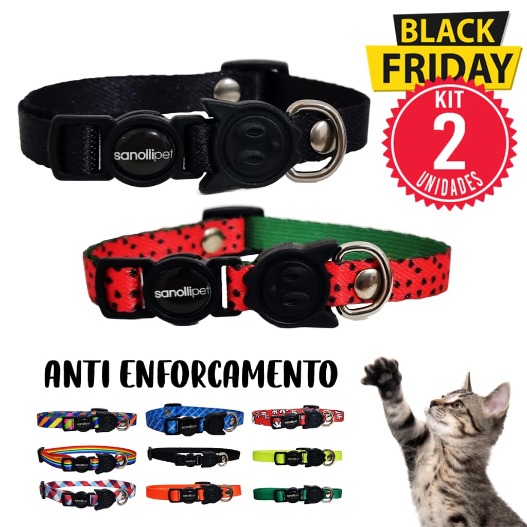 Kit 2 Coleiras Para Gato Anti Enforcamento Fecho Safety Breakaway Segura De Passeio