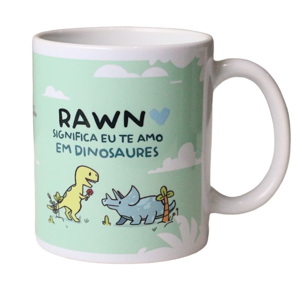 Caneca Dinossauro Rawn "Eu te amo" em Dinossaures <3 Presente Namoro