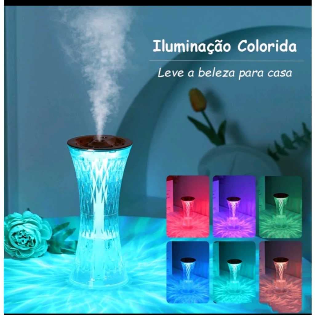 Umidificador e aromatizador de ambiente  luz deslumbrante mudar de cor 7 cores diferentes cristal 270ml