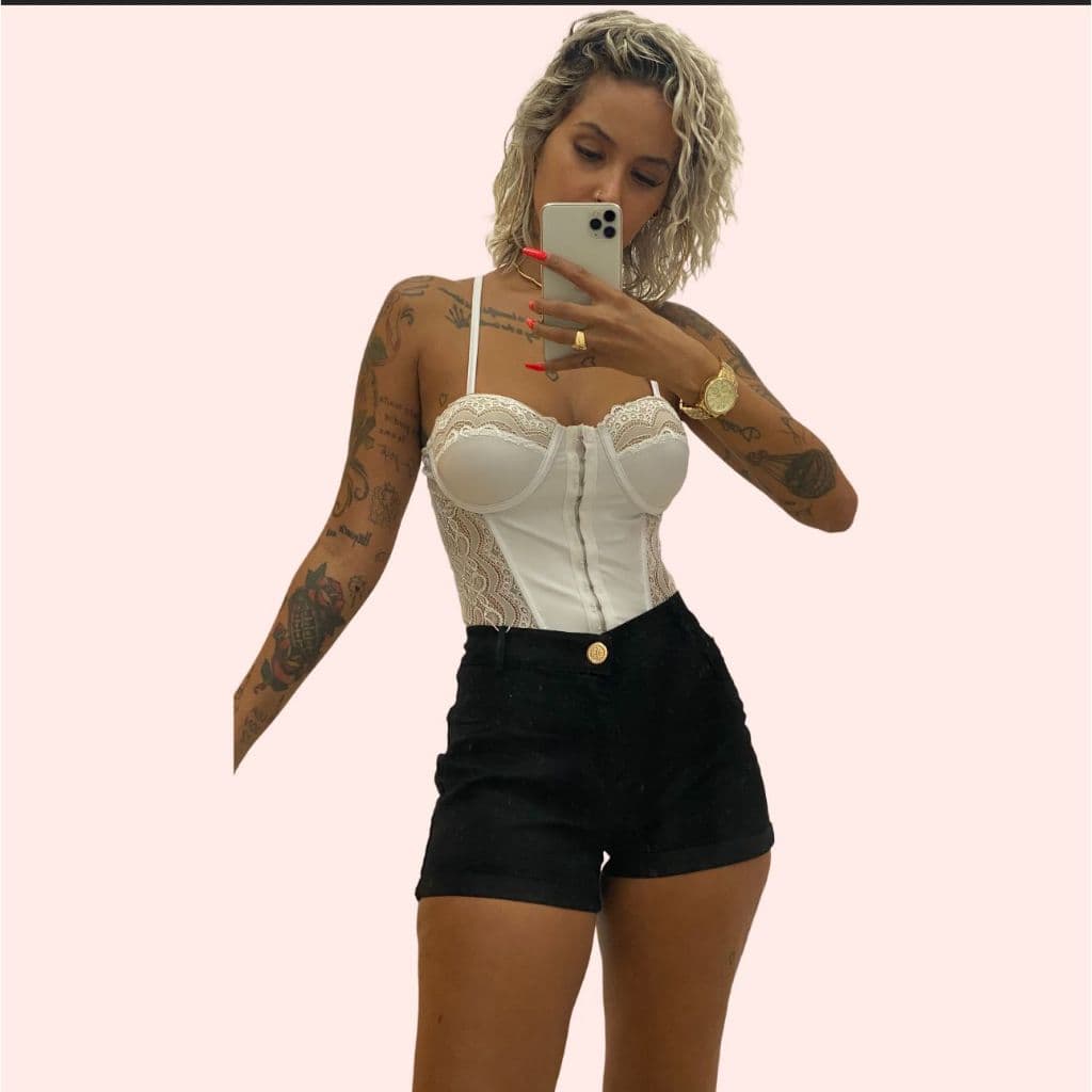 Cropped Corset de Renda Acetinado Com Bojo
