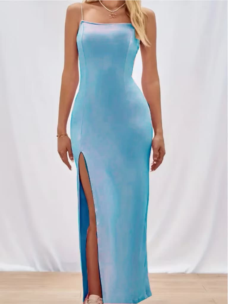 VESTIDO DE ALCINHA COM FENDA, LONGO SUPLEX, MODELA O CORPO, VESTE DO P AO G, MODA BLOGUEIRA.
