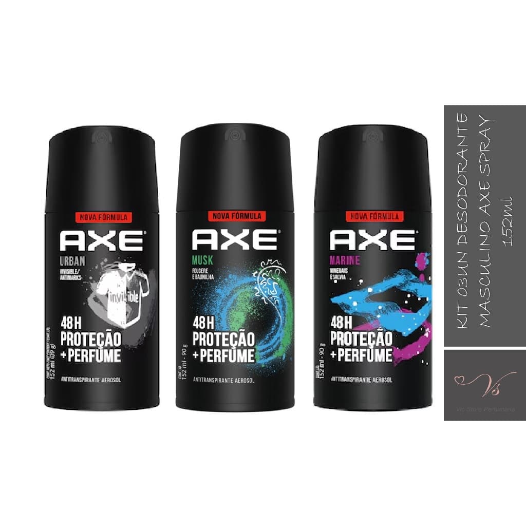 Kit 03un Desodorante Antitranspirante Spray Axe Masculino 48h 152ml (Escolha a Fragrância)
