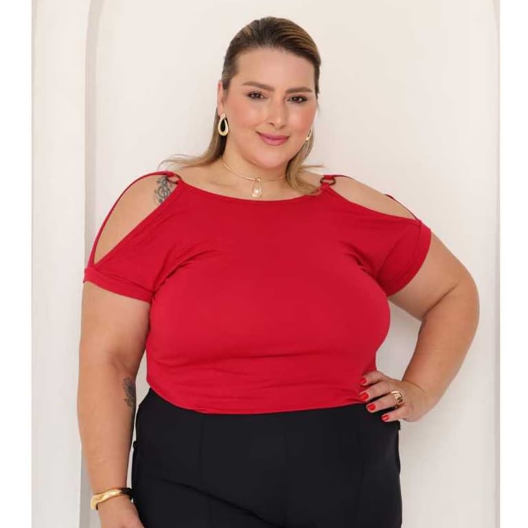 Blusa Femenina Plus Size manga Curta Casual GG