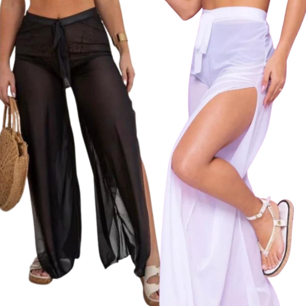 Kit 2 Calça Saida de Praia Feminina Transparente Tule Festa Verão