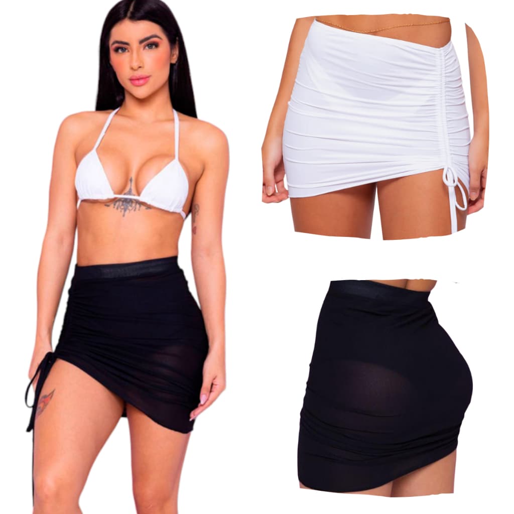 Saia de Praia  saída moda feminina curta Transparente tule