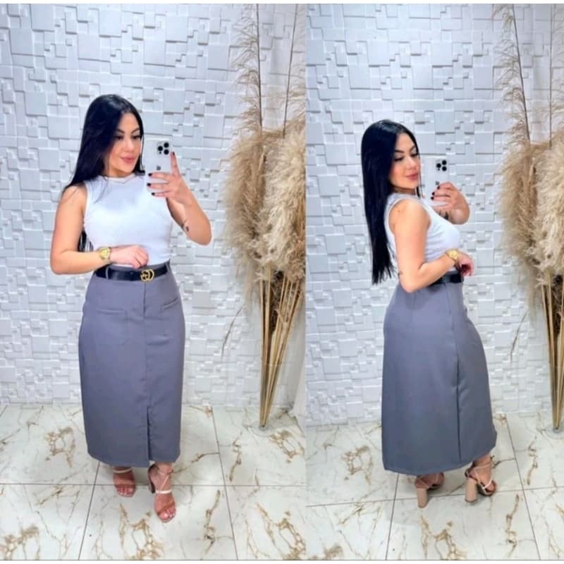 Saia Midi Evangélica bolso frontal CON CINTO