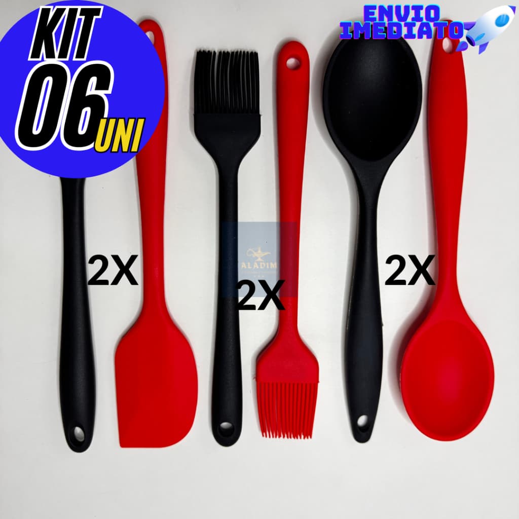 Kit 6 Peças Colher E Pincel Espátula De Silicone Culinário