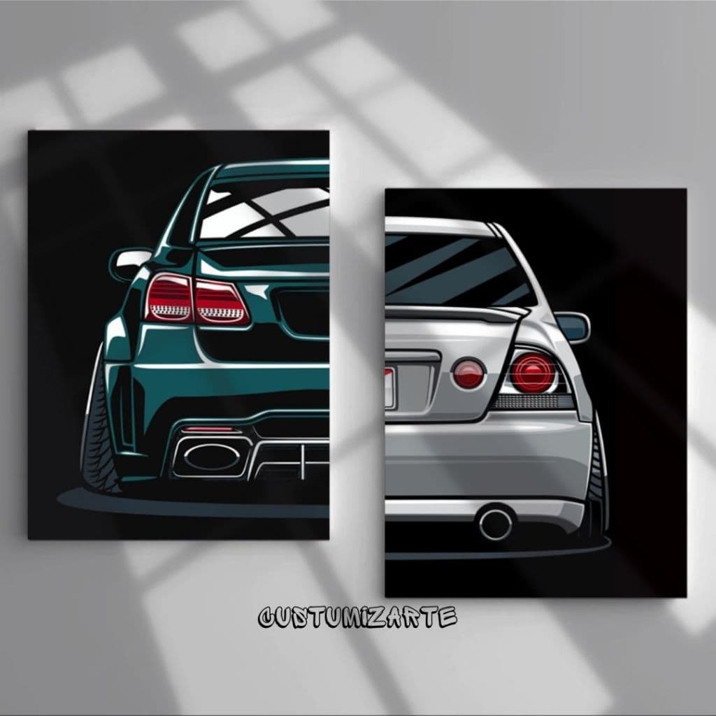 Kit 2 Quadros placas decorativas de carro de Drift Decoração de quartos, salas, escritorios, garagem MDF