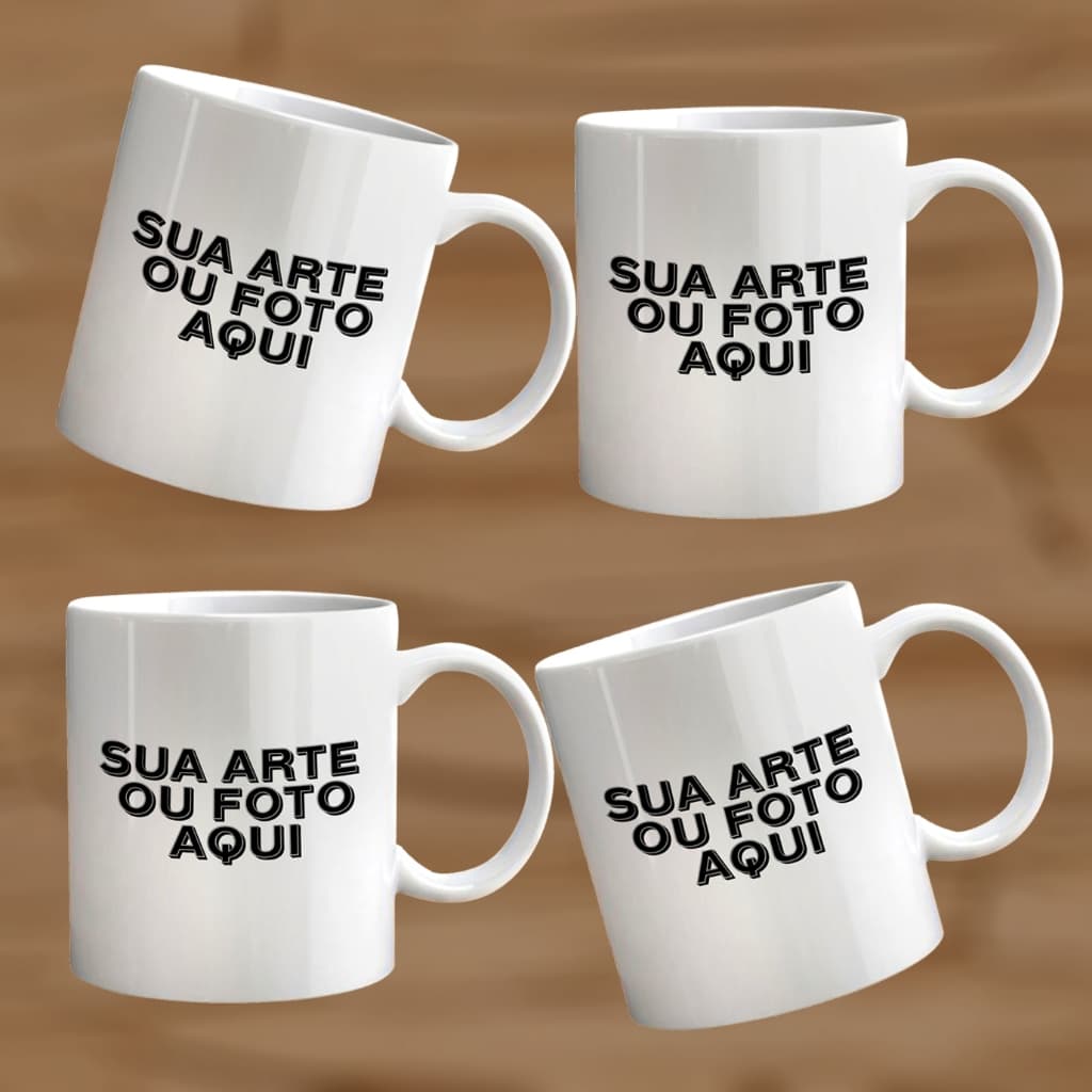 Kit com 3 a 12 canecas/xicaras de porcelana personalizada com arte, foto ou frase