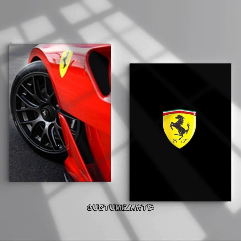 Kit 2 Quadros decorativos carro Ferrari Vermelha decoração de casa, quarto, escritorio, concessionaria MDF 20x28