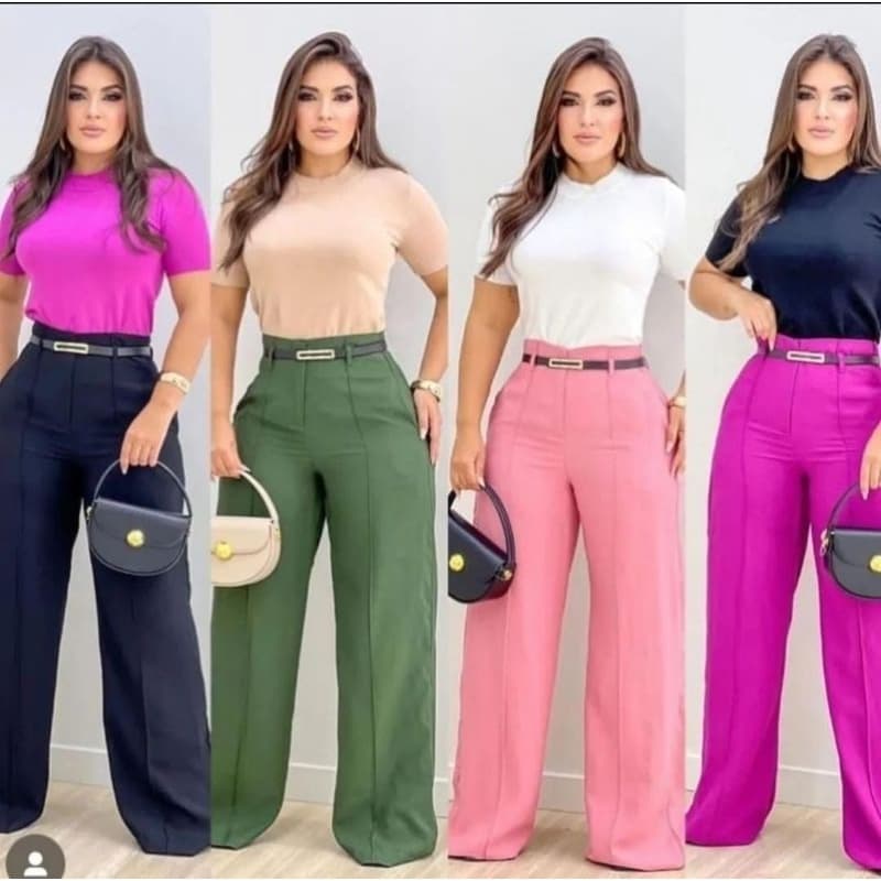 Calça Pantalona com cinto Alfaitaria