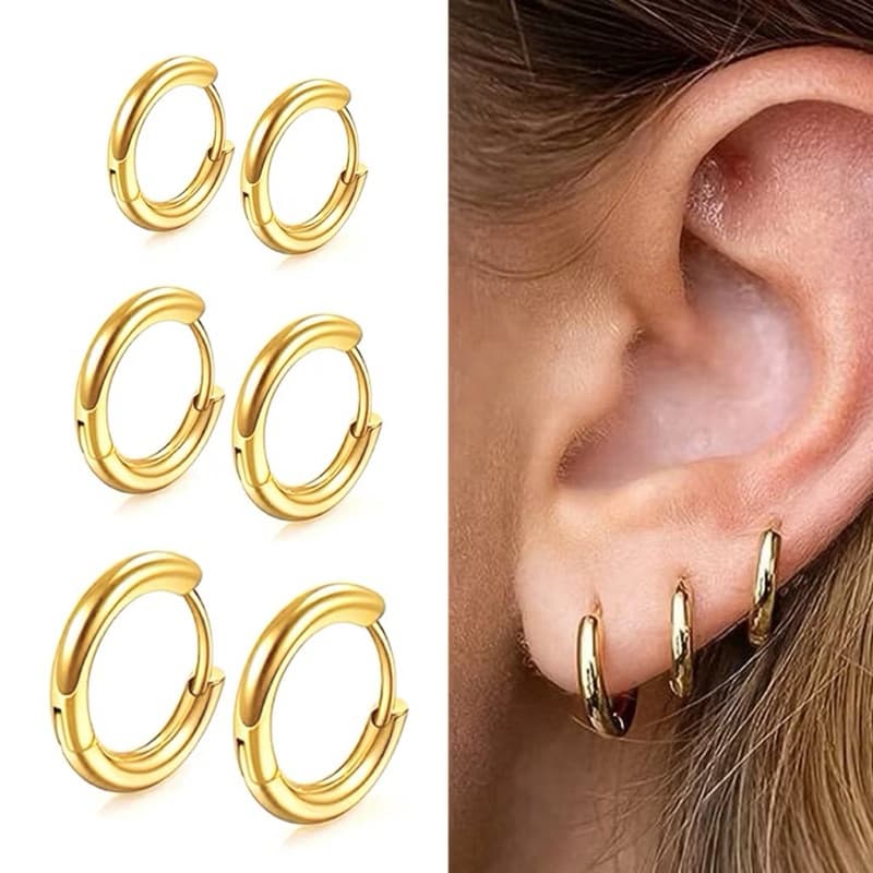 Kit 3 Pares Brincos Argola Aço Inoxidável Feminino Trio P M G Antialérgico Não Escurece
