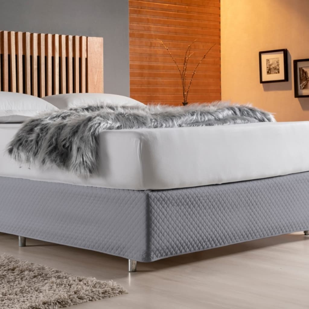 Saia Box Queen Matelada Cinza Elásticada 150 Fios  1,98m x 1,58m x 30cm  Premium