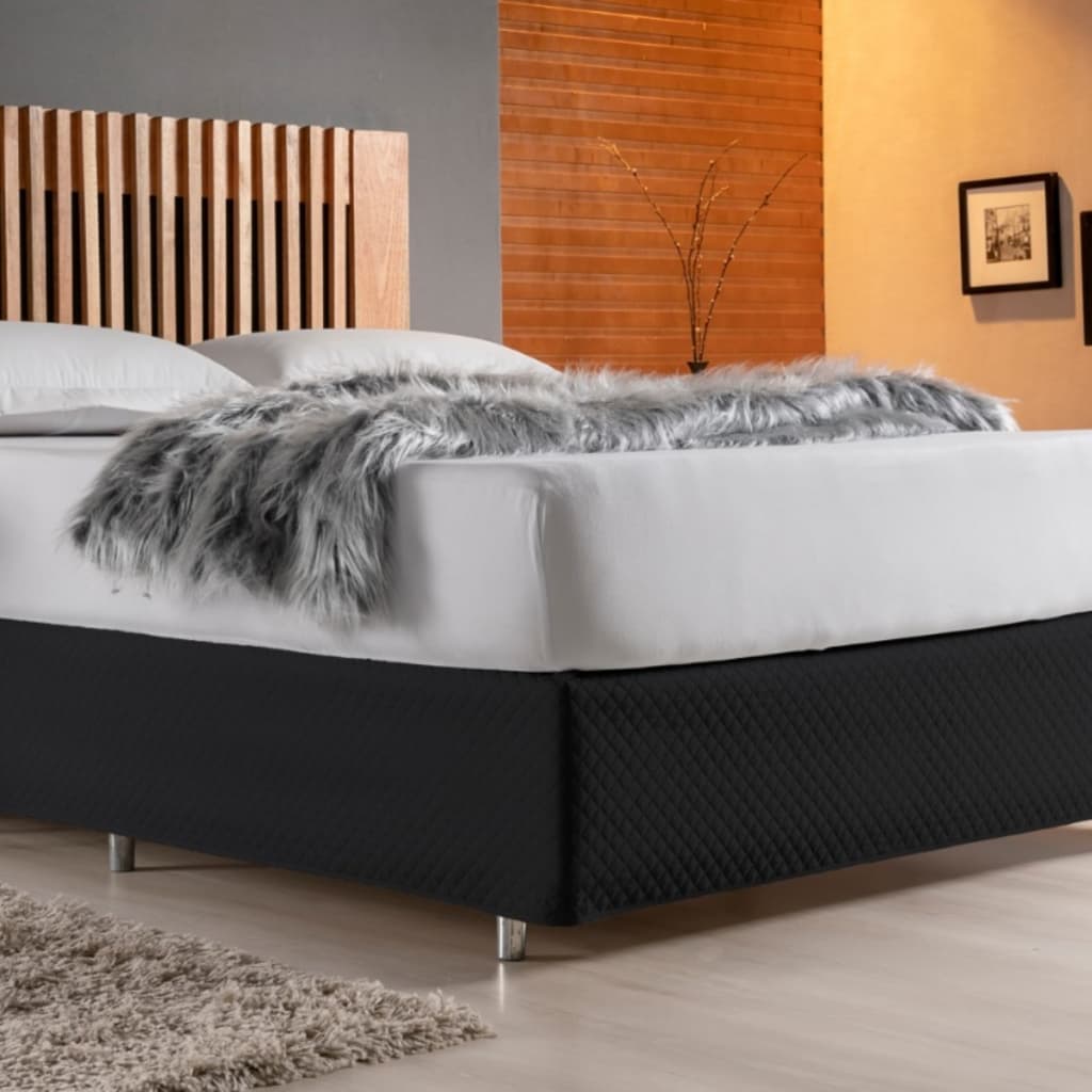 Saia Box King Preta Luxo Matelada com Elástico 150 Fios  1,93m x 2,03m x 30cm