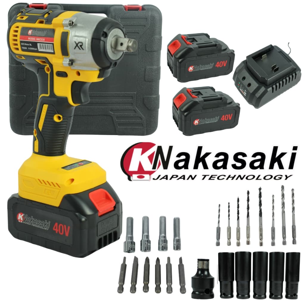 CHAVE DE IMPACTO A BATERIA 40V MOTOR BRUSHLESS COM MALETA DE TRANSPORTE 3 VARIOS ACESSORIOS
