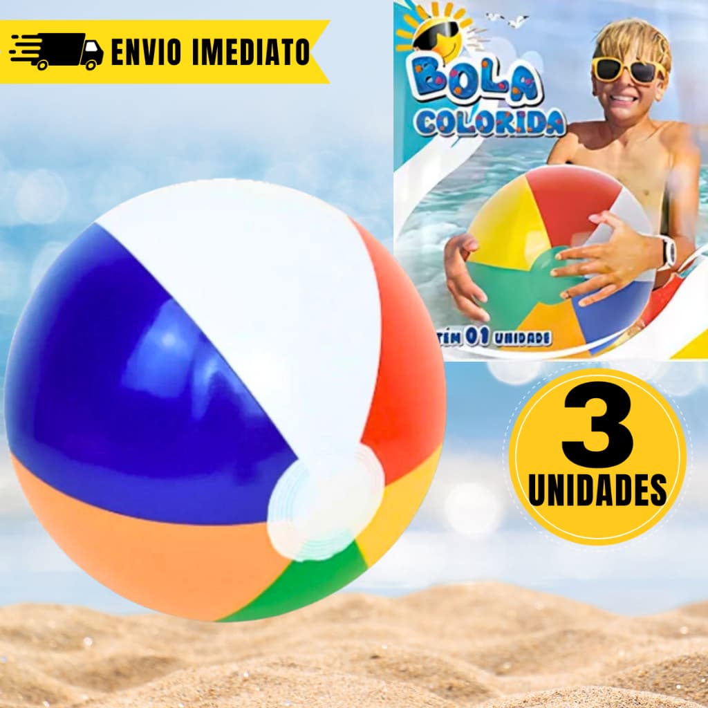 KIT 3 UNIDADES Bola Inflável de Praia Piscina Campo Colorida Divertida 32 cm para Brincar