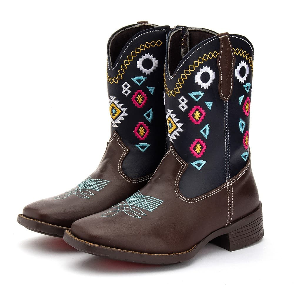 Bota Texana Infantil Country Feminina Cano Alto Em Couro Legitimo