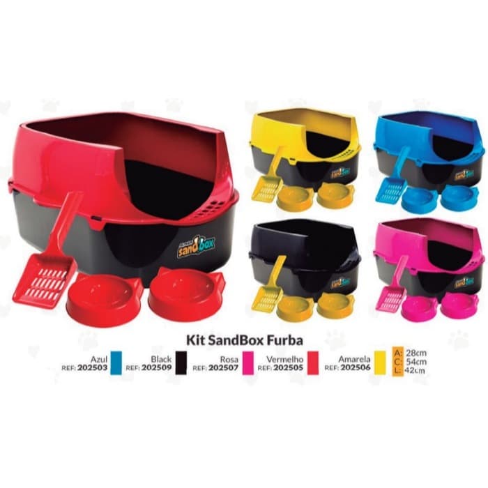 Kit Caixa de Areia para Gatos Sanitário Furba Sandbox +Pá Higiênica +Comedouro +Bebedouro Caixa Grande Banheiro de Gato