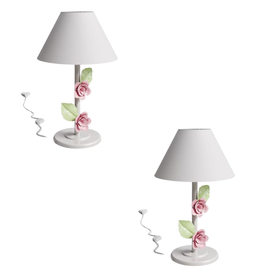 Kit 2 Abajures Com Duas Flores Na Cor Rosa Decoração Luminária Mesa Quarto Sala Escritório